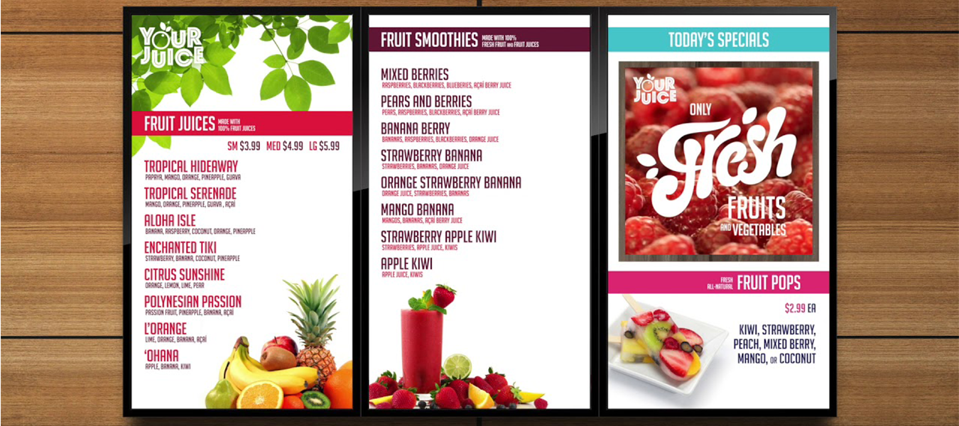 digital signages - menu for restaurants